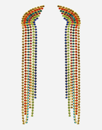 Selene Crystal Hope rainbow crystal cascading drop earrings – handmade multicolour flowing design that adds vibrant sparkle to everyday looks and special occasions. Free worldwide shipping on orders over £199.