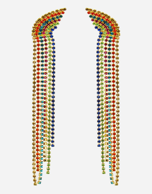 Selene Crystal Hope rainbow crystal cascading drop earrings – handmade multicolour flowing design that adds vibrant sparkle to everyday looks and special occasions. Free worldwide shipping on orders over £199.