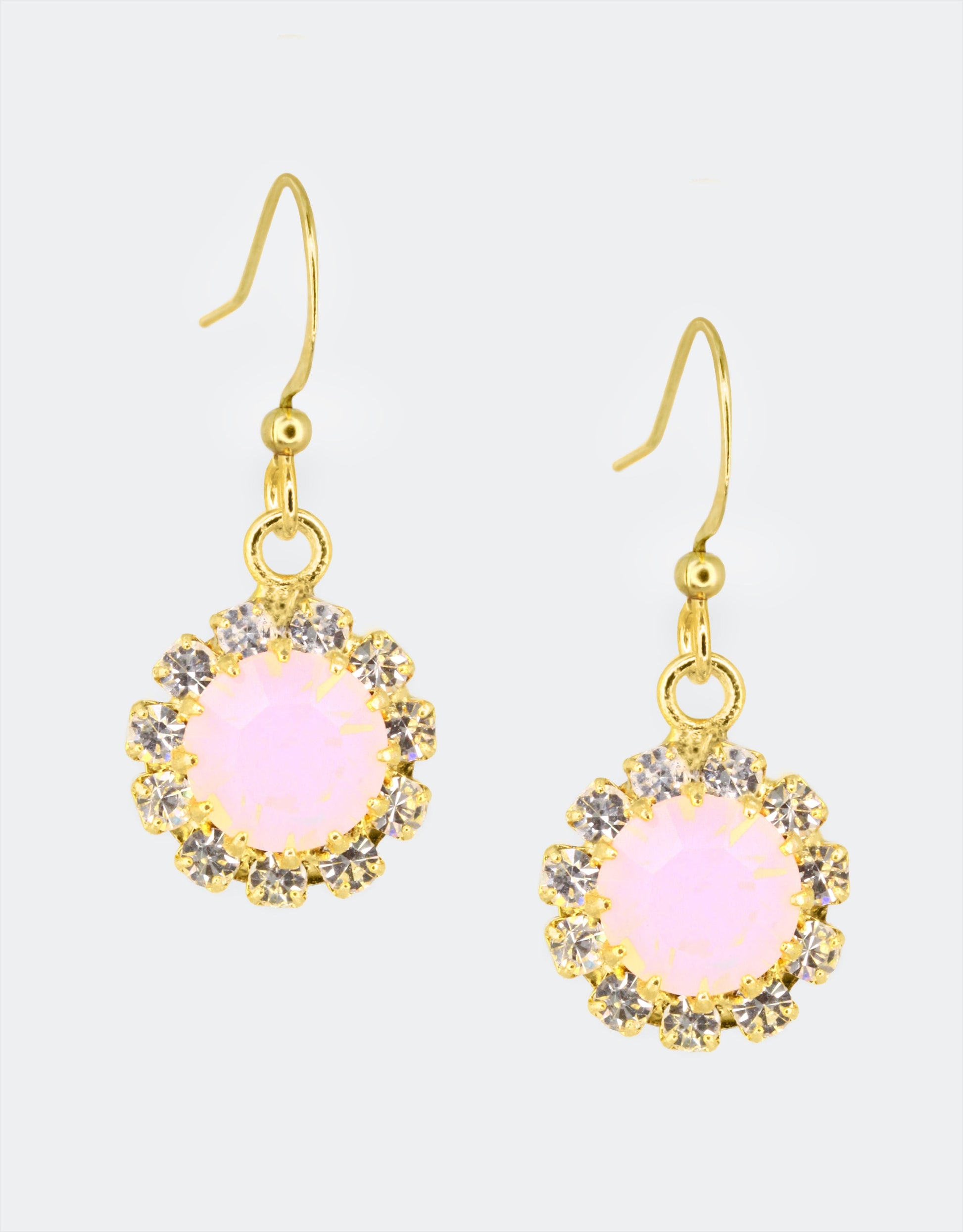 Selene Crystal June Hanging Rosetta drop earrings in amber crystal with gold hook – rich autumnal handcrafted sparkle earrings with deep warm tones for any occasion.