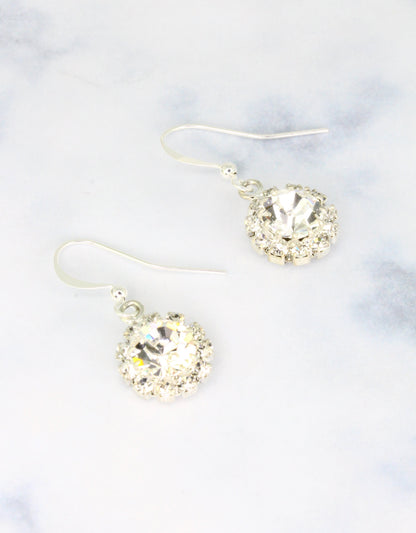 Selene Crystal June Hanging Rosetta drop earrings in jet black crystal with gold hook – sleek handcrafted earrings with sophisticated dark brilliance for evening and minimalist styling.

