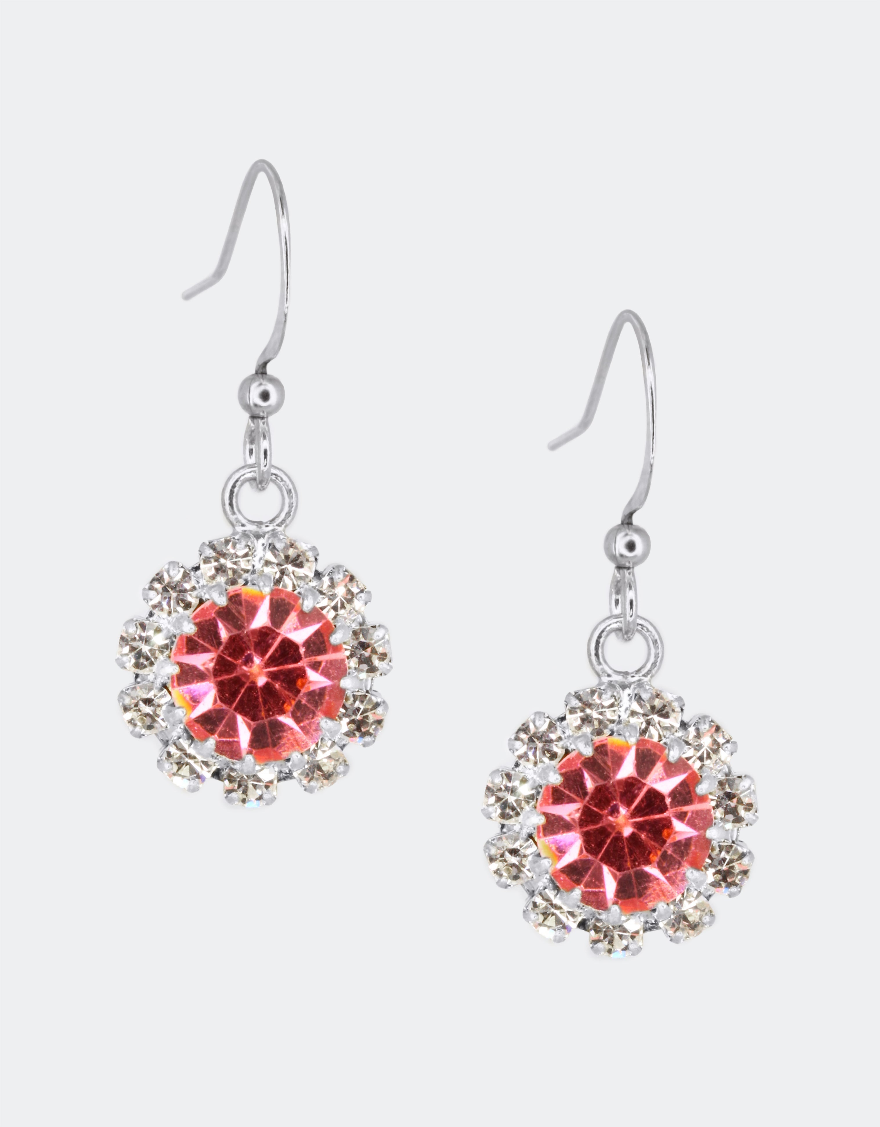 Selene Crystal June Hanging Rosetta drop earrings in champagne crystal with silver hook – warm glowing handcrafted earrings with timeless sparkle for any event or celebration.