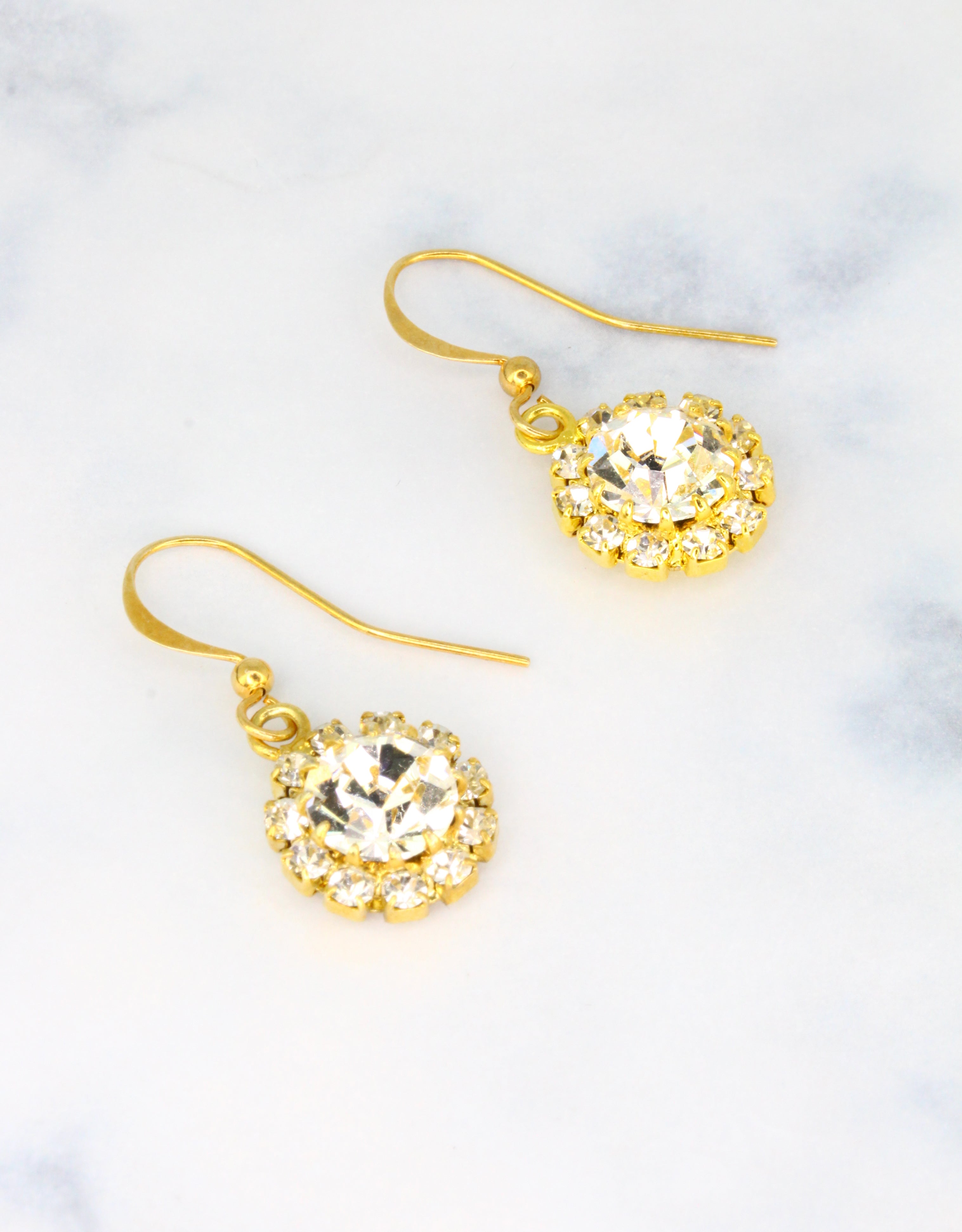 Selene Crystal June Hanging Rosetta drop earrings in red crystal with silver hook – vibrant handcrafted sparkle earrings perfect for nights out and festive occasions.