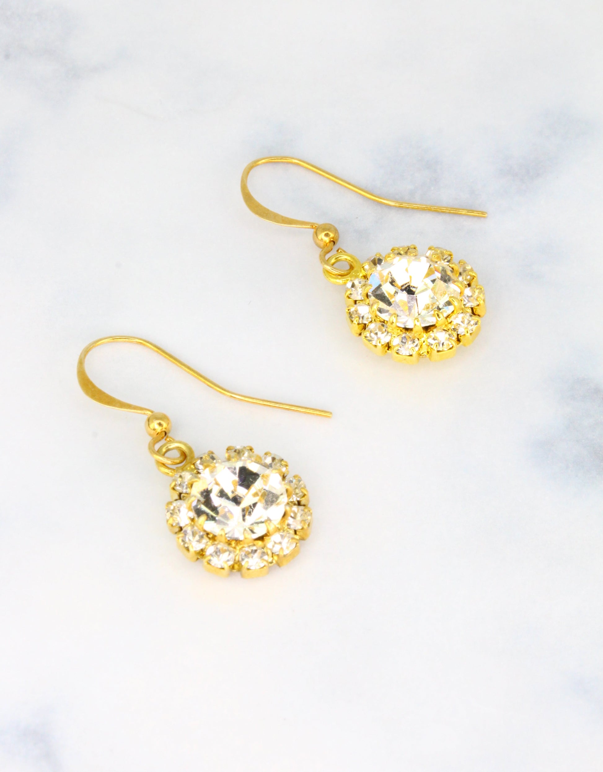 Selene Crystal June Hanging Rosetta drop earrings in red crystal with silver hook – vibrant handcrafted sparkle earrings perfect for nights out and festive occasions.