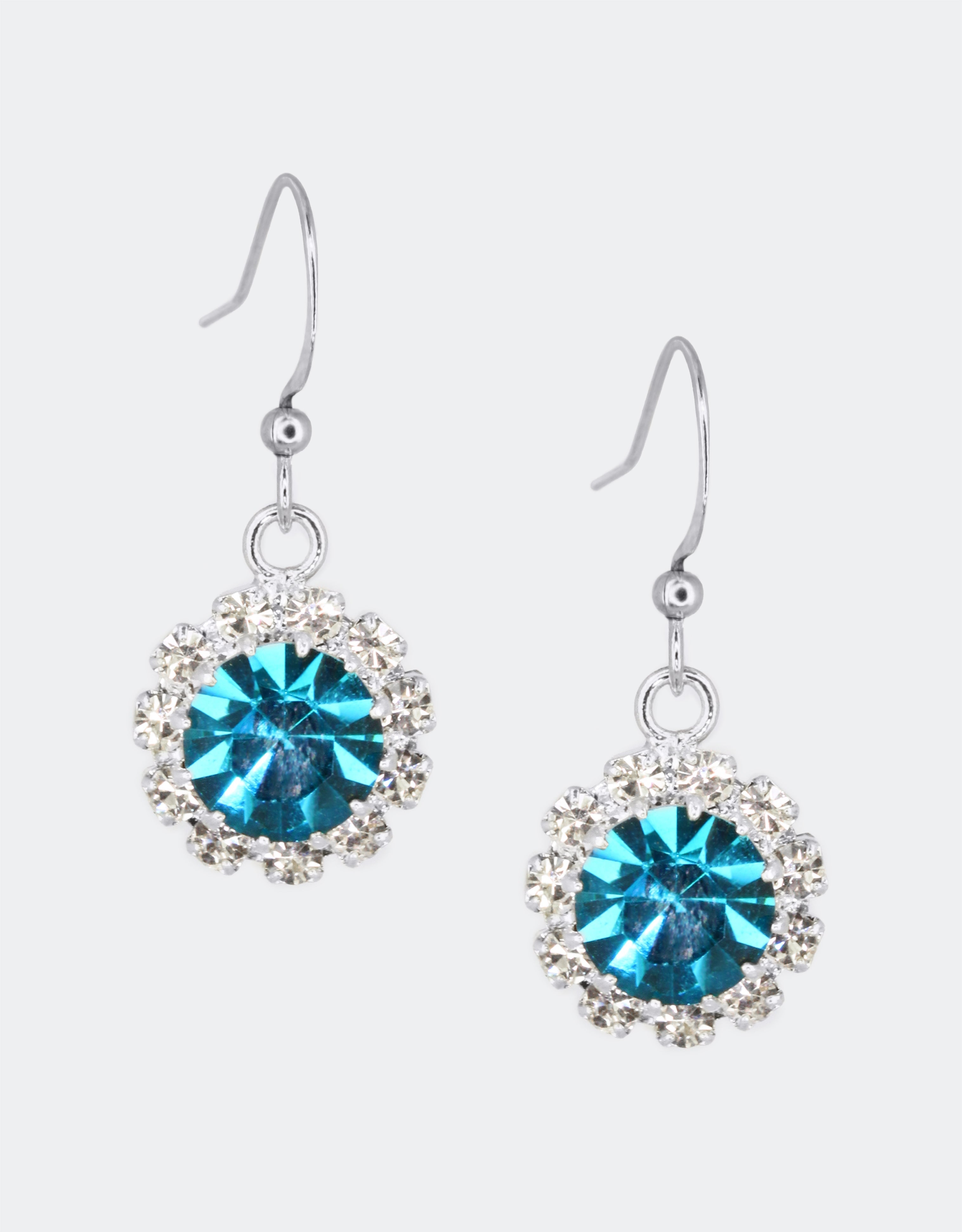 Selene Crystal June Hanging Rosetta white crystal drop earrings with silver setting – delicate handcrafted sparkle earrings ideal for bridal, everyday and occasion wear.