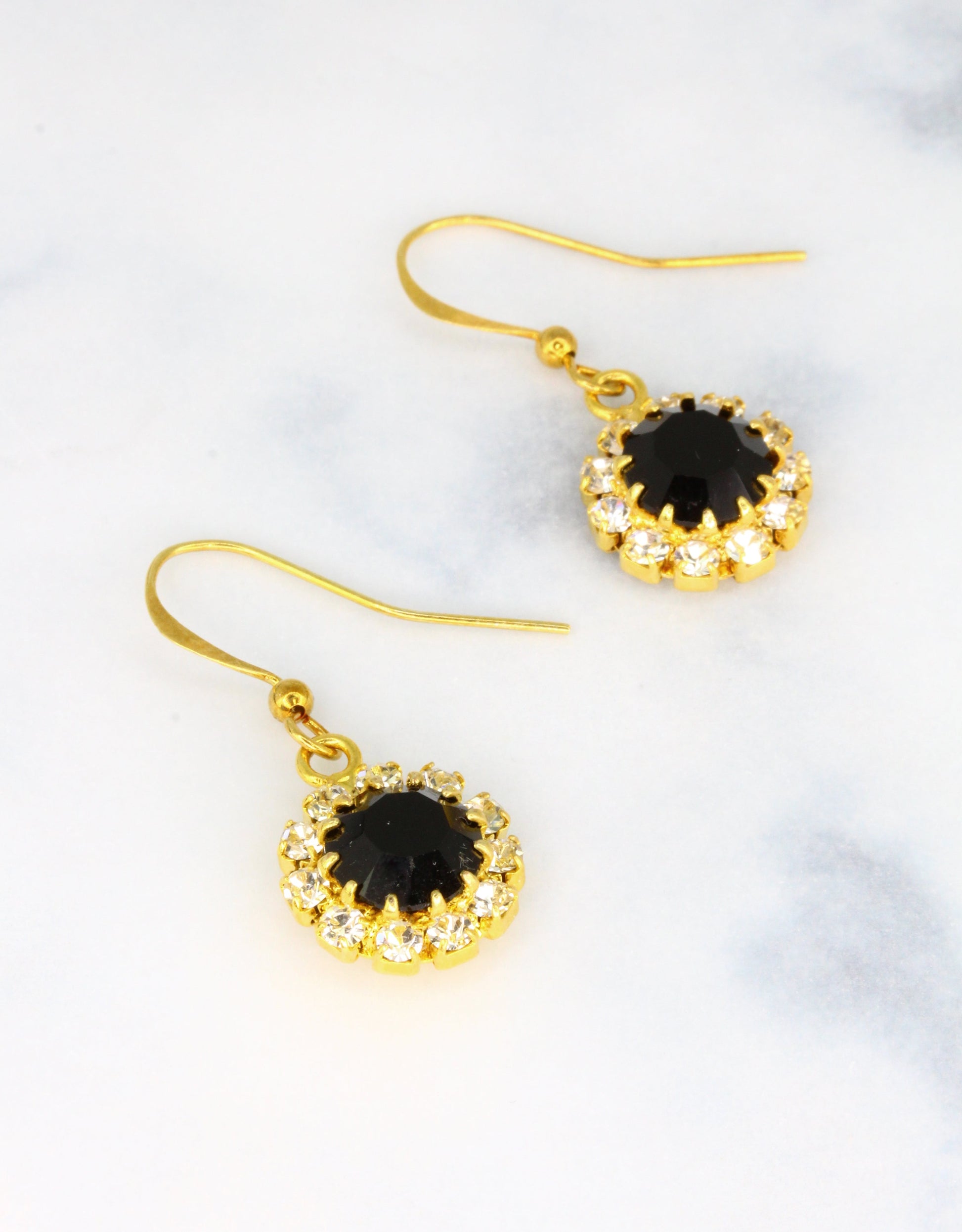 Selene Crystal June Hanging Rosetta jet black crystal earrings with silver setting – handcrafted drop earrings with gentle pastel sparkle, a jewellery collection essential.