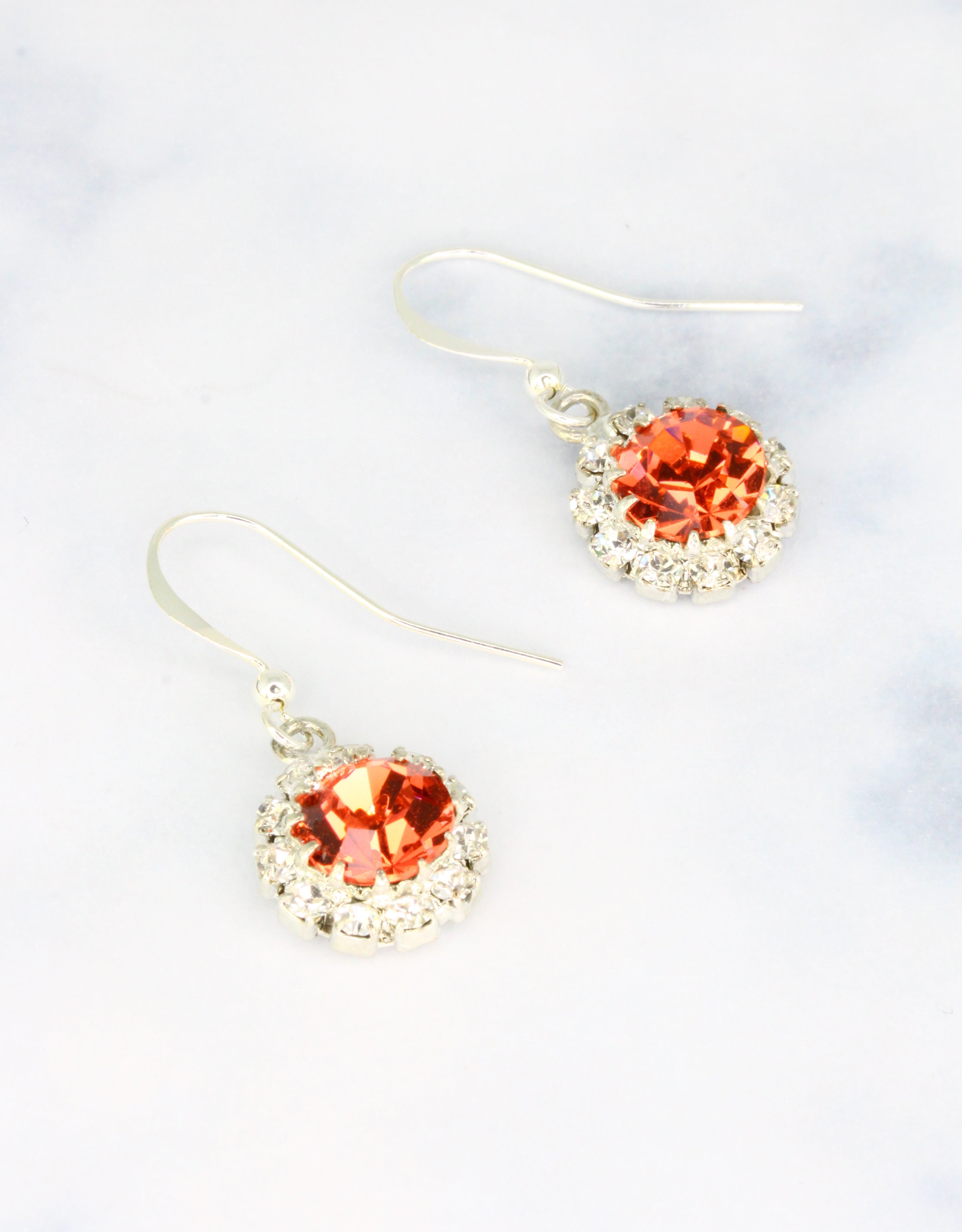 Selene Crystal June Hanging Rosetta earrings in blush pink crystal with silver hook – soft feminine handcrafted drop earrings with delicate sparkle for gifting and everyday wear. Free worldwide shipping on orders over £199.