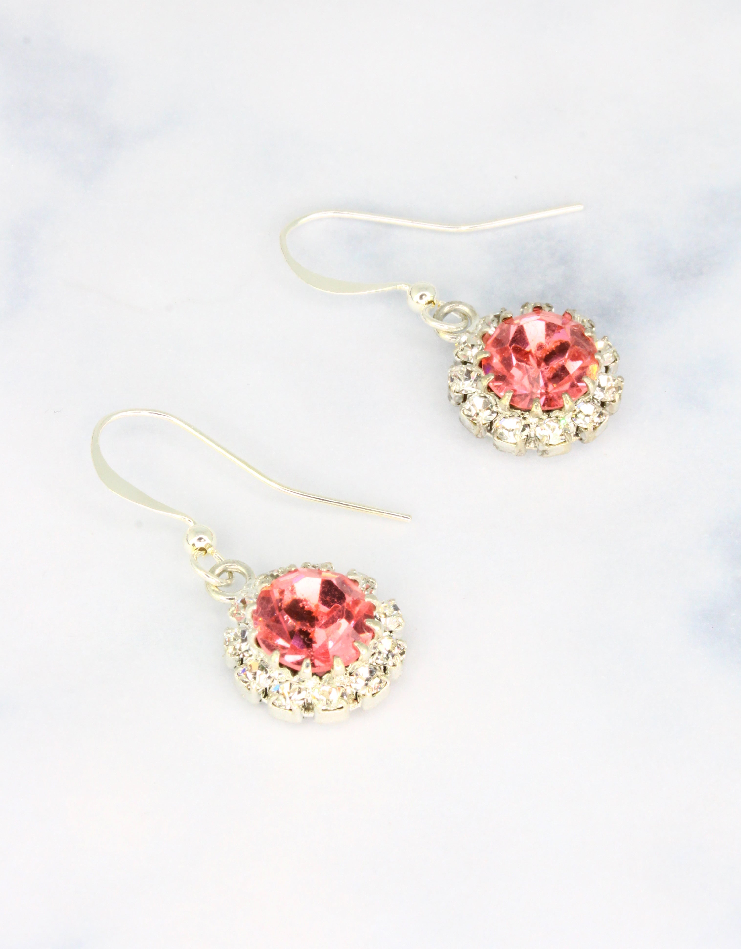 Selene Crystal June Hanging Rosetta champagne crystal drop earrings with silver hook – handcrafted warm-toned sparkle earrings perfect for weddings, parties and everyday luxury. Free worldwide shipping on orders over £199.