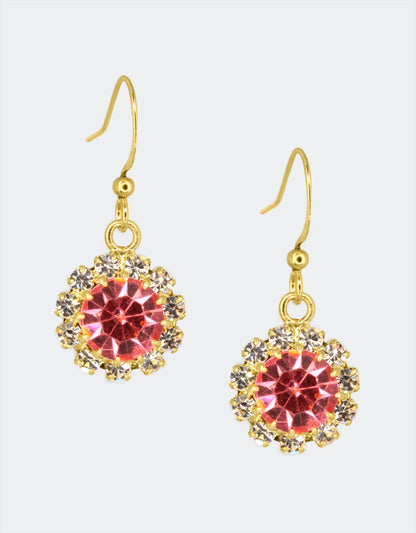 Selene Crystal June Hanging Rosetta earrings in blush pink crystal with silver hook – soft feminine handcrafted drop earrings with delicate sparkle for gifting and everyday wear. Free worldwide shipping on orders over £199.