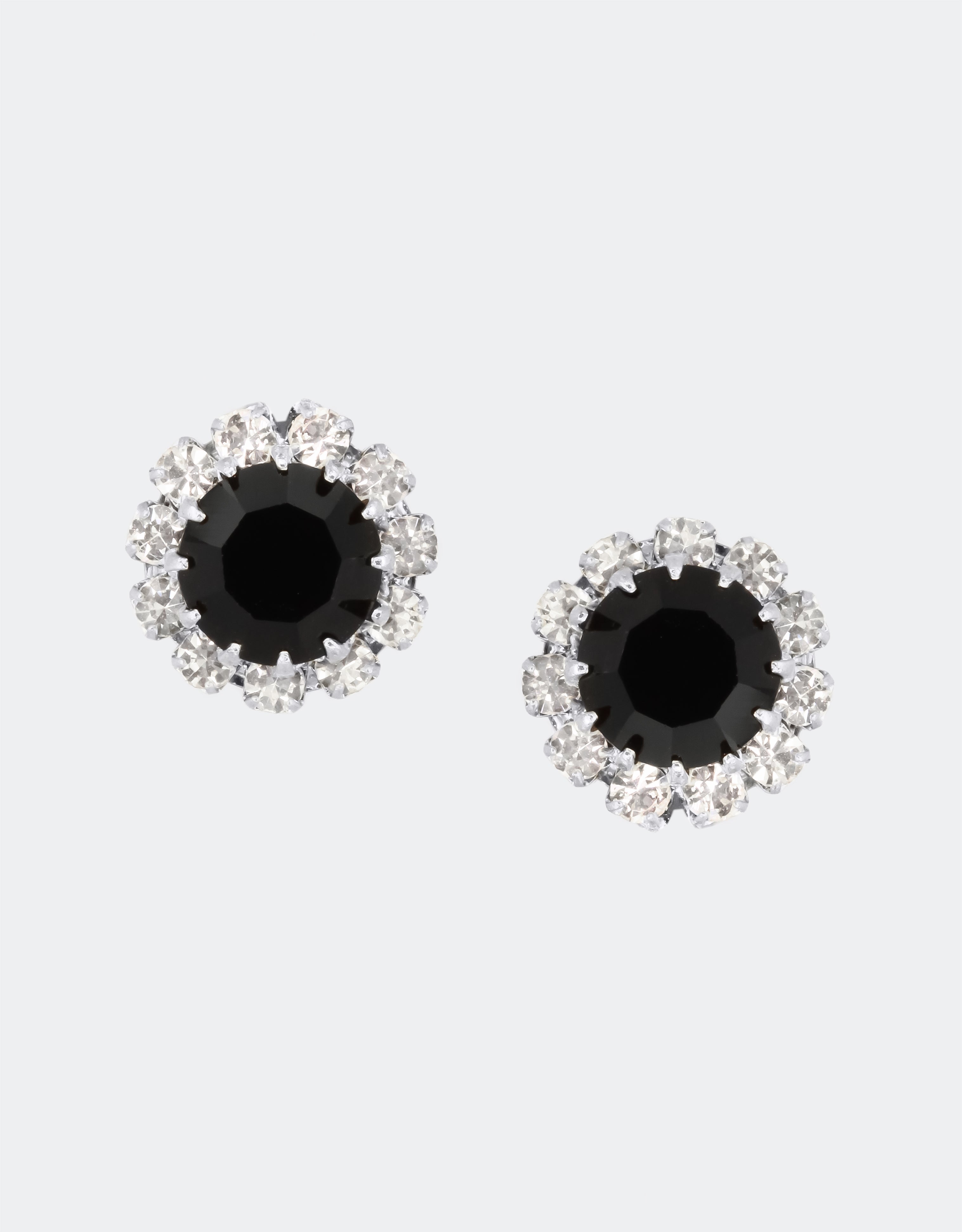 Selene Crystal June Rosetta black crystal stud earrings with silver setting – sleek handcrafted round studs with dark elegance, perfect for everyday and night-out looks.