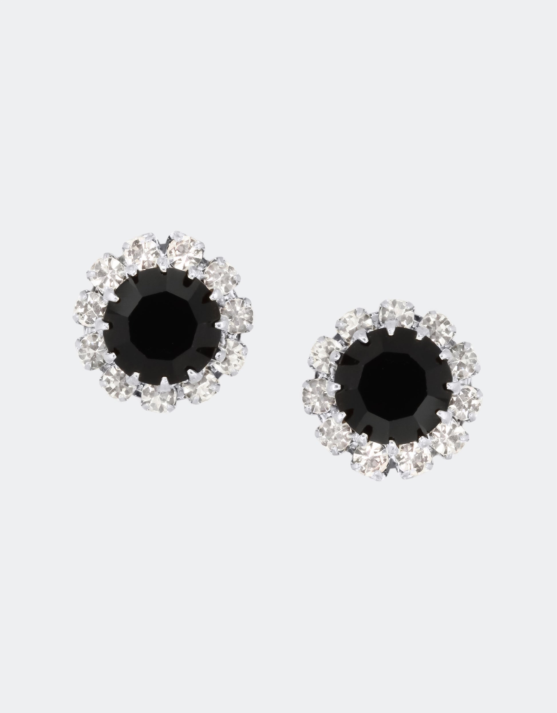 Selene Crystal June Rosetta black crystal stud earrings with silver setting – sleek handcrafted round studs with dark elegance, perfect for everyday and night-out looks.