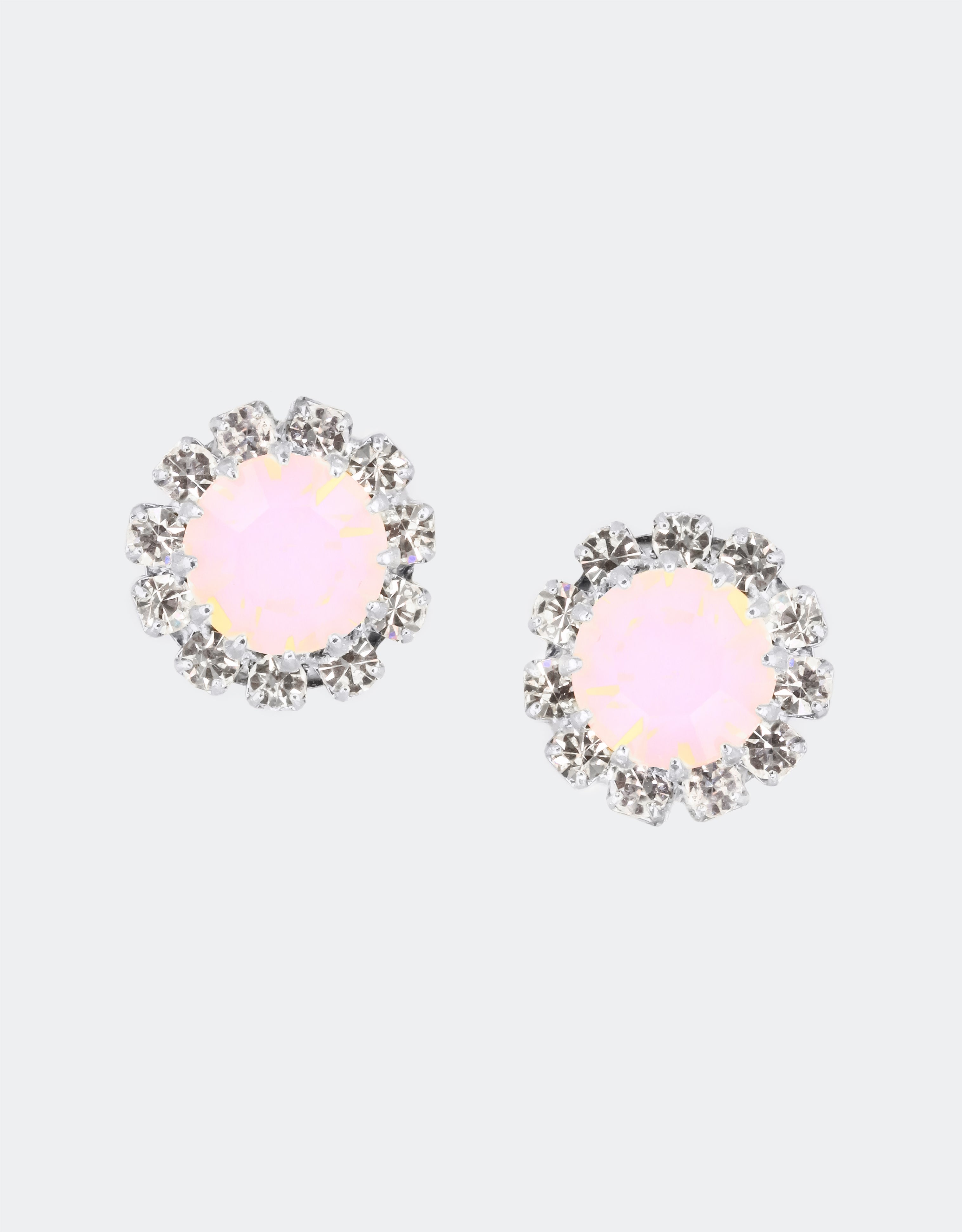 Selene Crystal June Rosetta blush pink crystal stud earrings with silver setting – softly sparkling handcrafted round studs perfect for everyday wear and gifting.