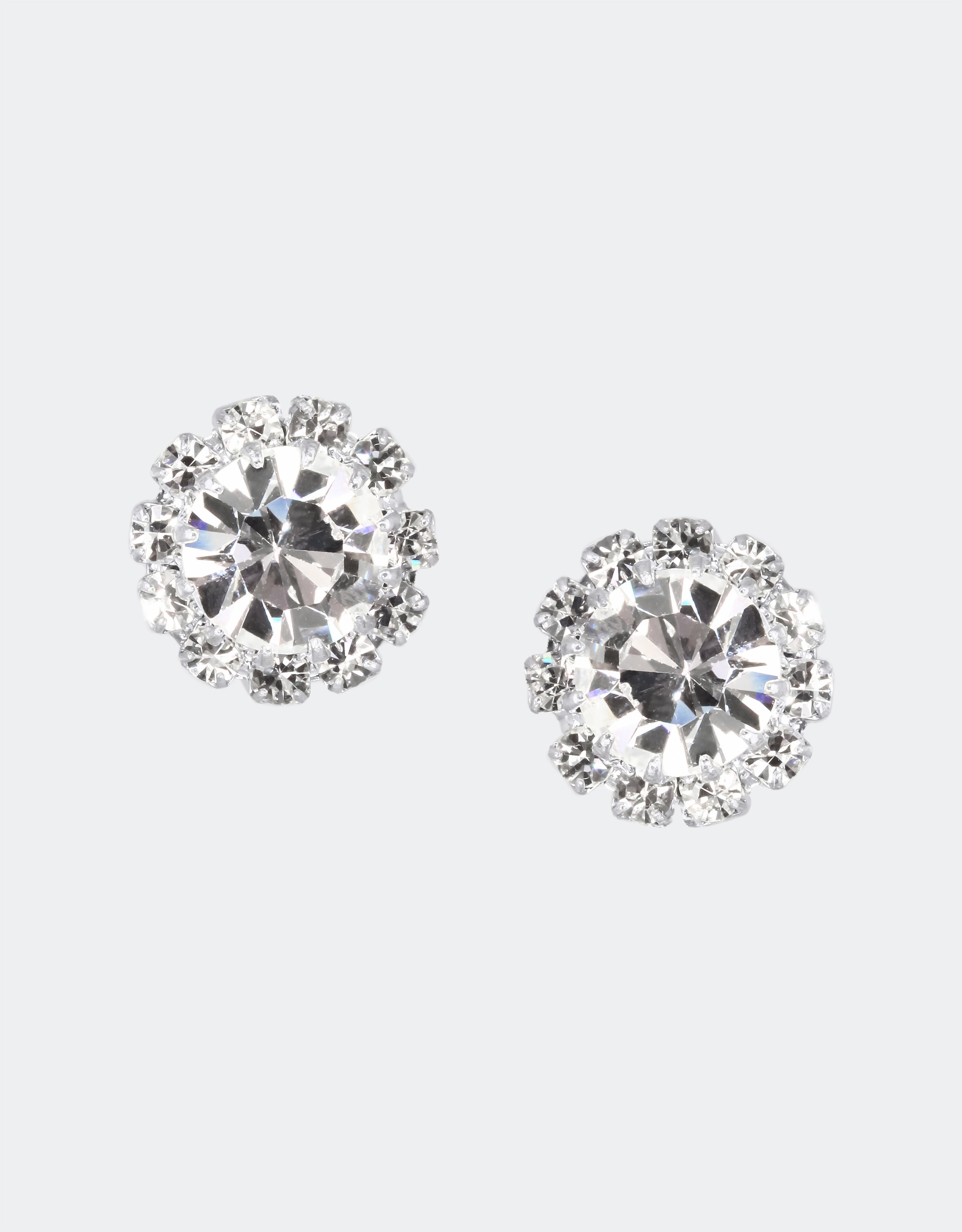 Selene Crystal June Rosetta white crystal stud earrings with silver setting – a classic jewellery essential with pure brilliant sparkle for everyday and bridal wear.