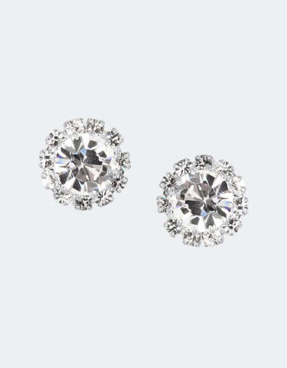 Selene Crystal June Rosetta white crystal stud earrings with silver setting – a classic jewellery essential with pure brilliant sparkle for everyday and bridal wear.