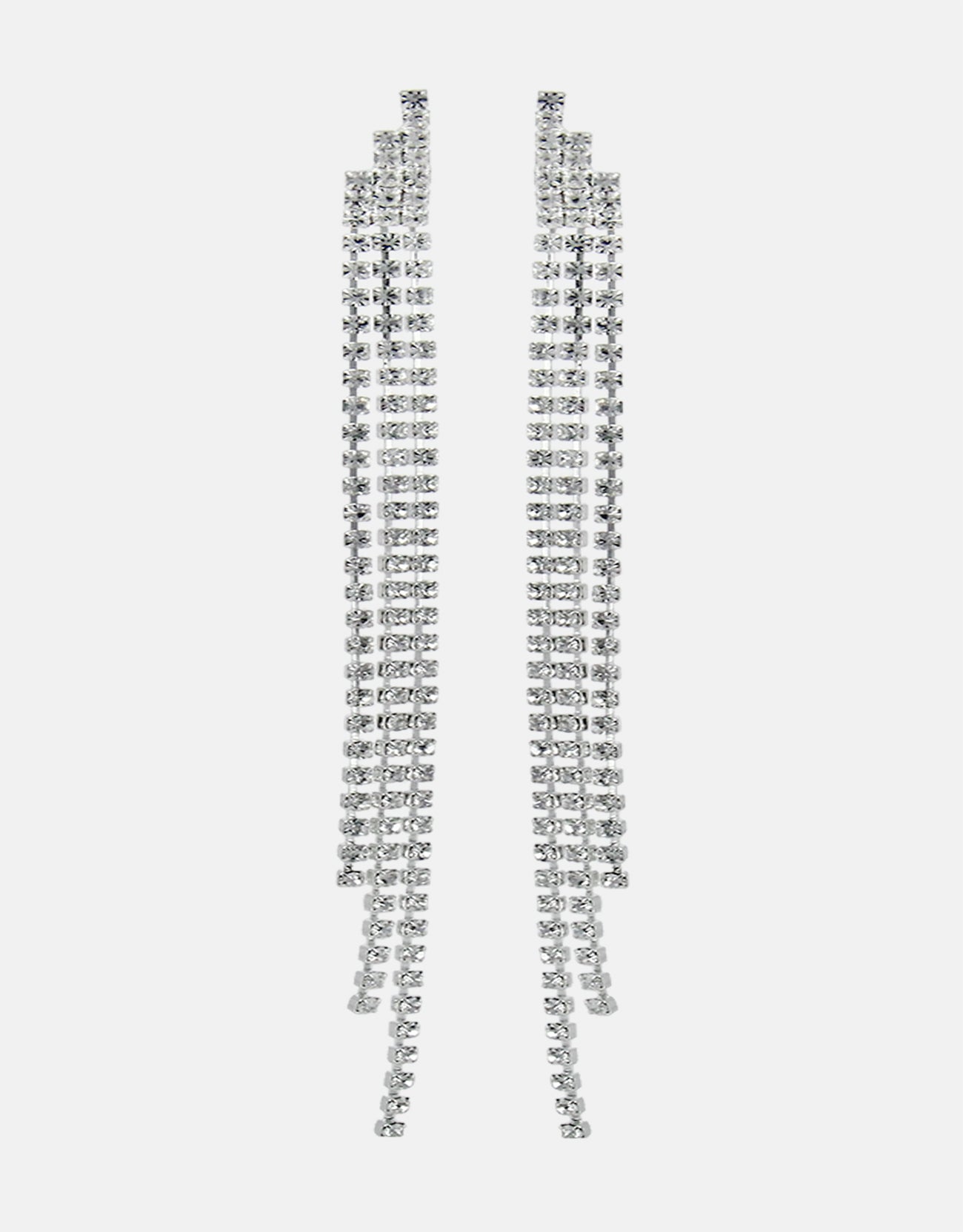 Selene Crystal Leah long drop crystal earrings in silver – elegant statement jewellery for weddings and evening occasions, UK. Free worldwide shipping on orders over £199.