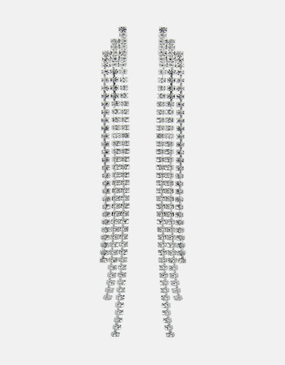 Selene Crystal Leah long drop crystal earrings in silver – elegant statement jewellery for weddings and evening occasions, UK. Free worldwide shipping on orders over £199.