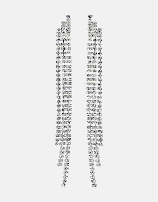 Selene Crystal Leah long drop crystal earrings in silver – elegant statement jewellery for weddings and evening occasions, UK. Free worldwide shipping on orders over £199.