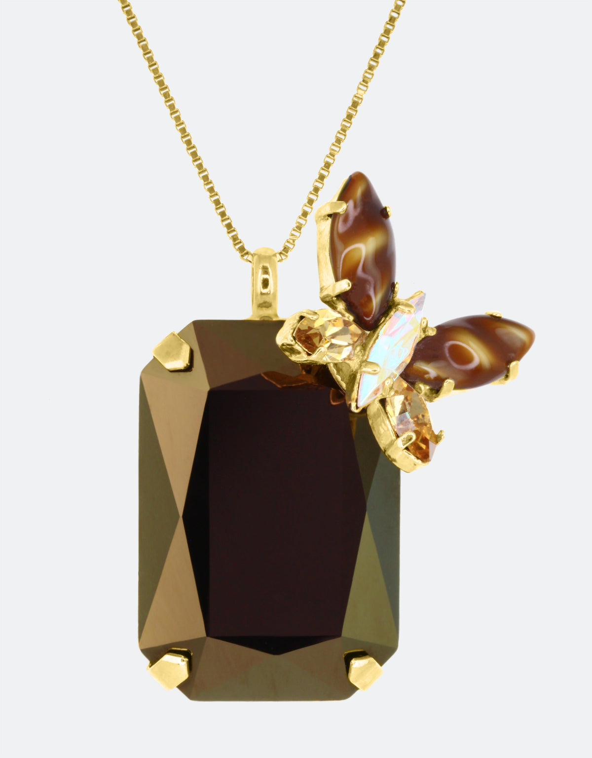 selene crystal long chain crystal pendant necklace with butterfly