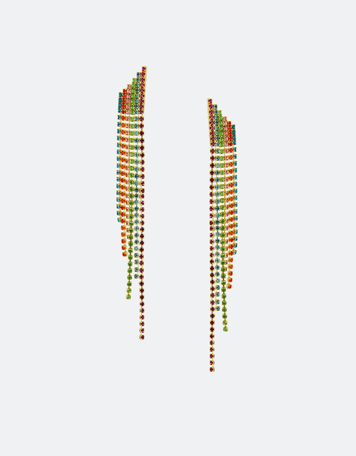 Selene Crystal Reese long drop earrings in gold – free-flowing crystal statement jewellery handmade for parties, evenings and special occasions across the UK and Europe.