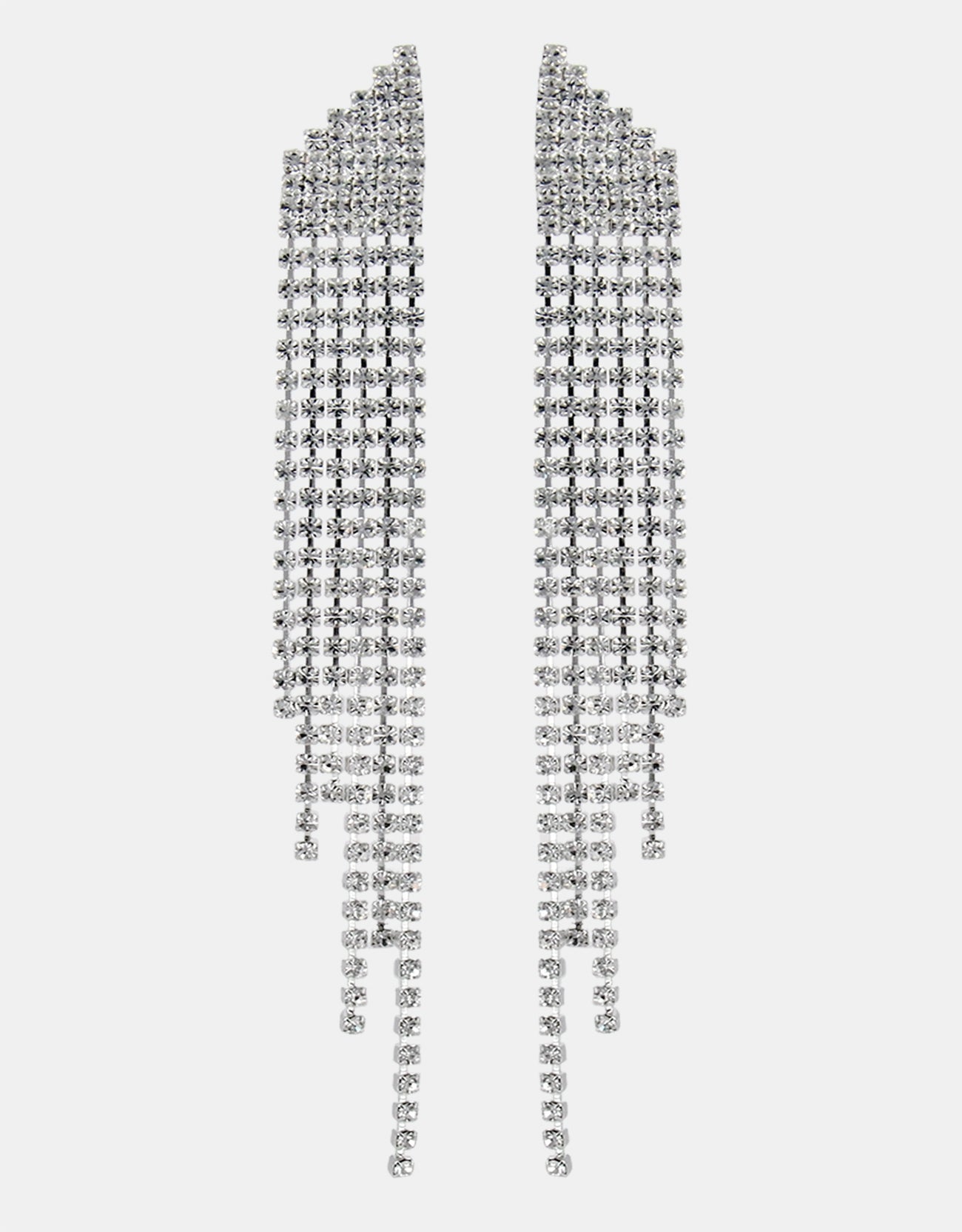 Selene Crystal Reese long drop crystal earrings in silver – handmade cascading statement earrings for weddings and evening occasions, UK and Europe. Free worldwide shipping on orders over £199.