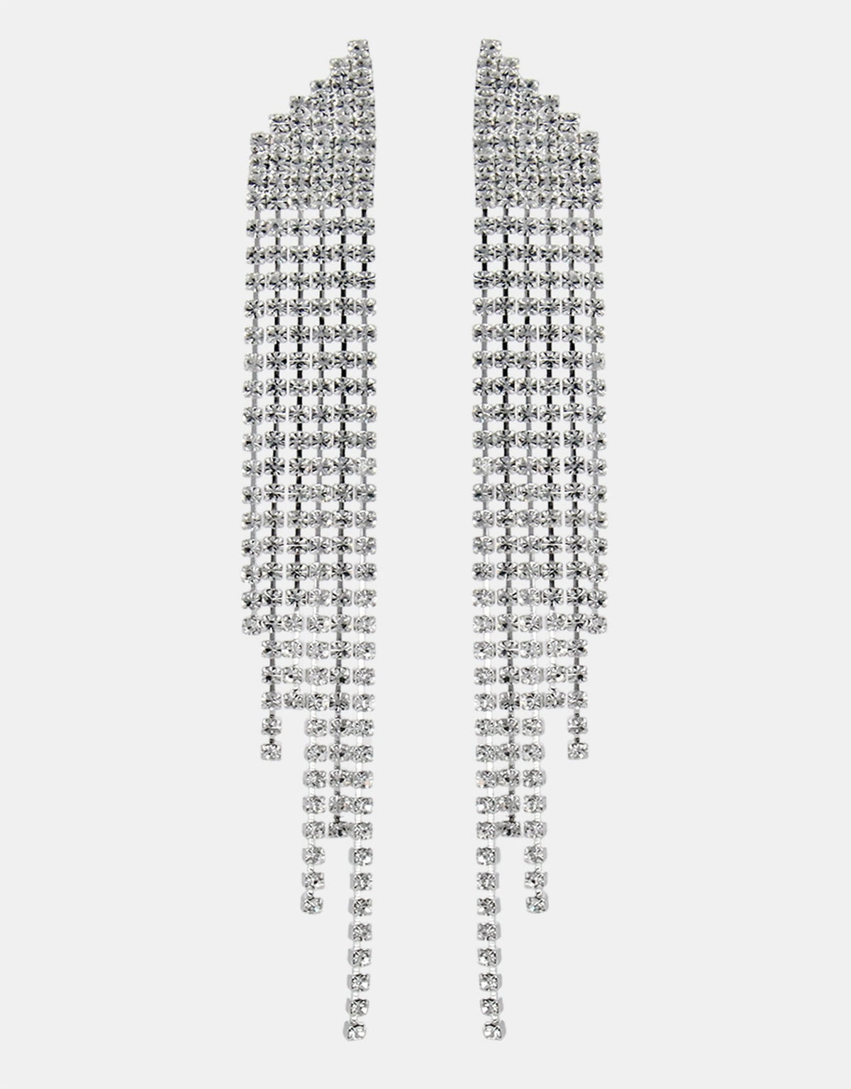 Selene Crystal Reese long drop crystal earrings in silver – handmade cascading statement earrings for weddings and evening occasions, UK and Europe. Free worldwide shipping on orders over £199.