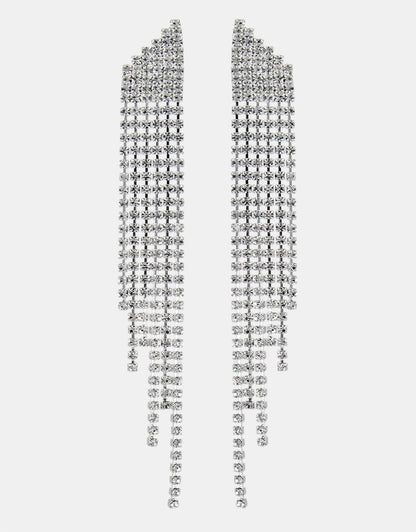 Selene Crystal Reese long drop crystal earrings in silver – handmade cascading statement earrings for weddings and evening occasions, UK and Europe. Free worldwide shipping on orders over £199.