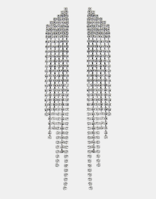 Selene Crystal Reese long drop crystal earrings in silver – handmade cascading statement earrings for weddings and evening occasions, UK and Europe. Free worldwide shipping on orders over £199.