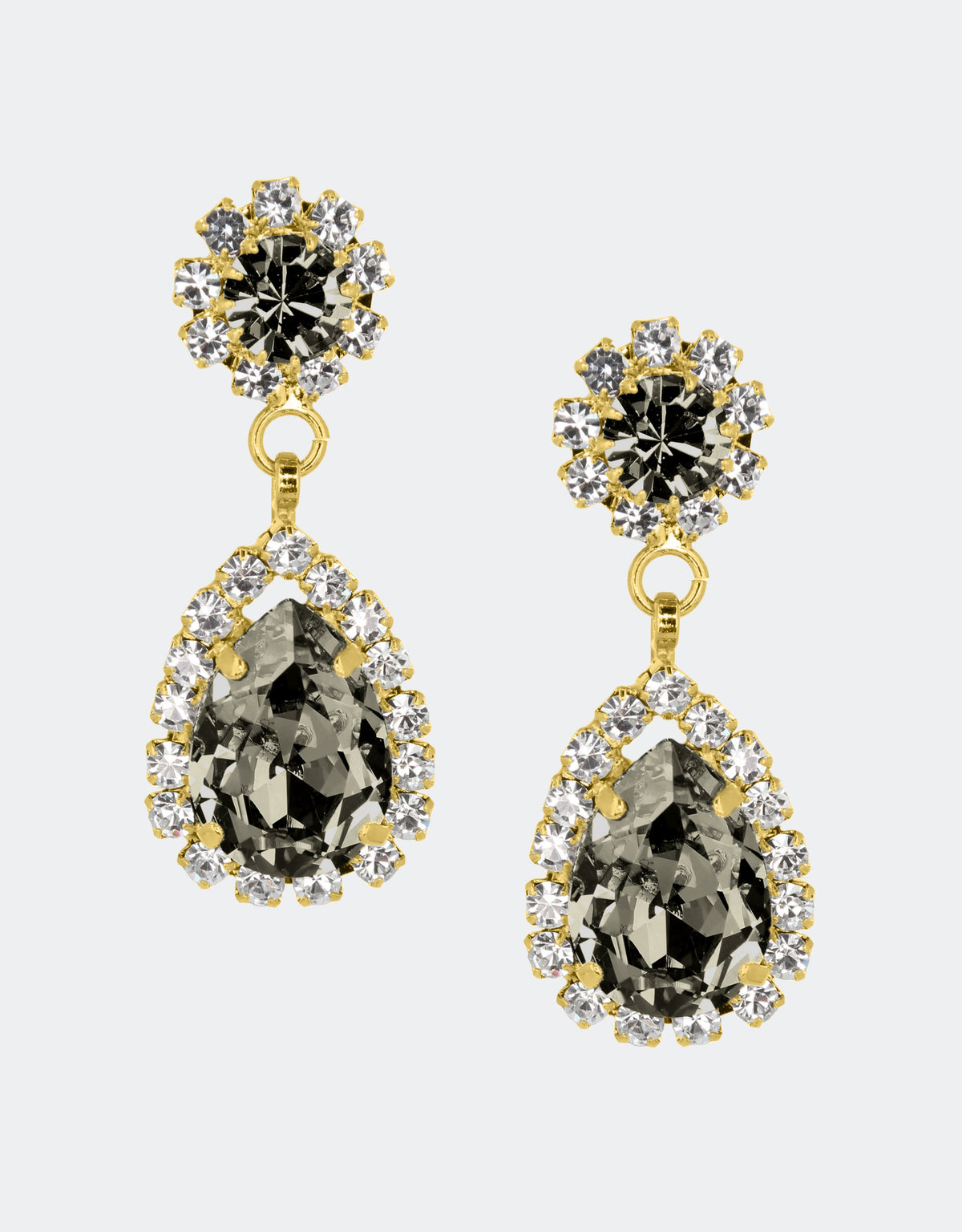 Selene Crystal Rosa pear drop earrings in aqua blue crystal with silver setting – delicate handcrafted jewellery with luminous blue sparkle for refined everyday and occasion styling.