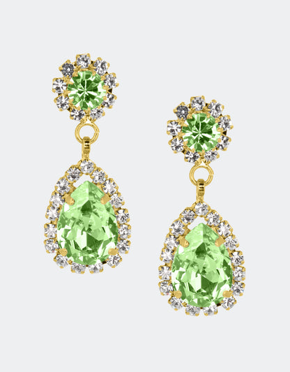 Selene Crystal Rosa pear drop earrings in grey crystal with silver setting – understated handcrafted sparkle with a refined smoky finish for versatile everyday and evening styling.
