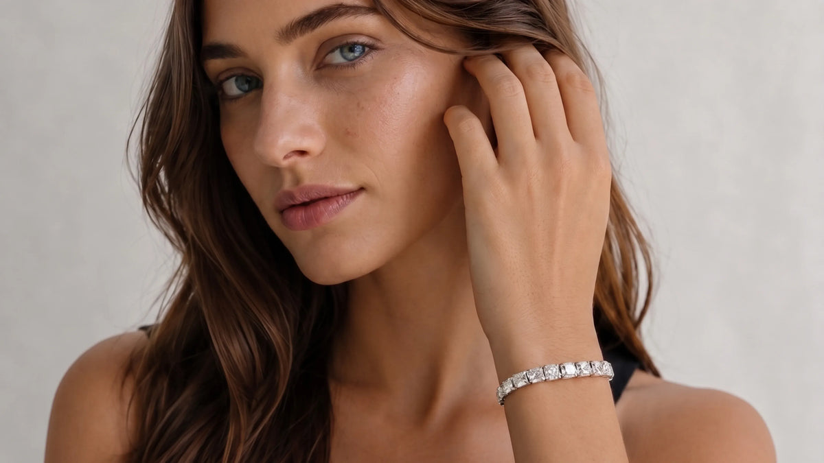 selene crystal minimal jewellery design silver tennis bracelet, a modern daily wear crystal jewellery