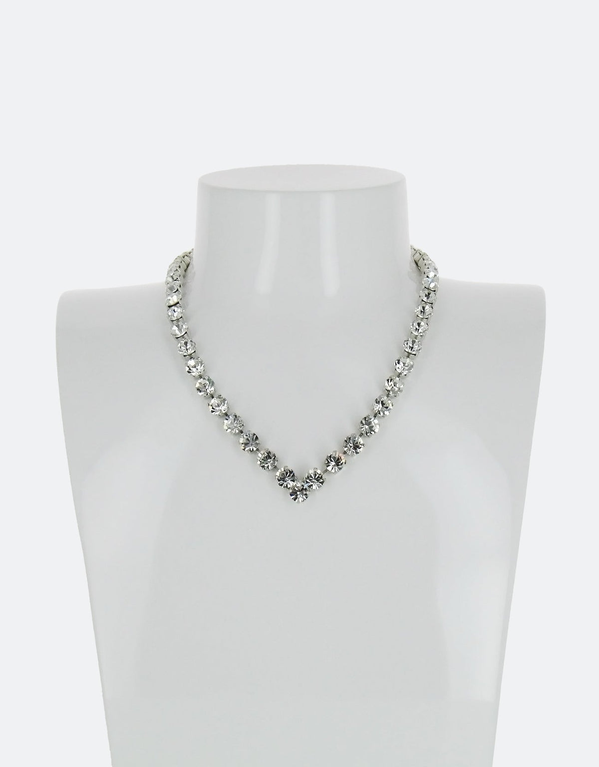v shape silver crystal necklace