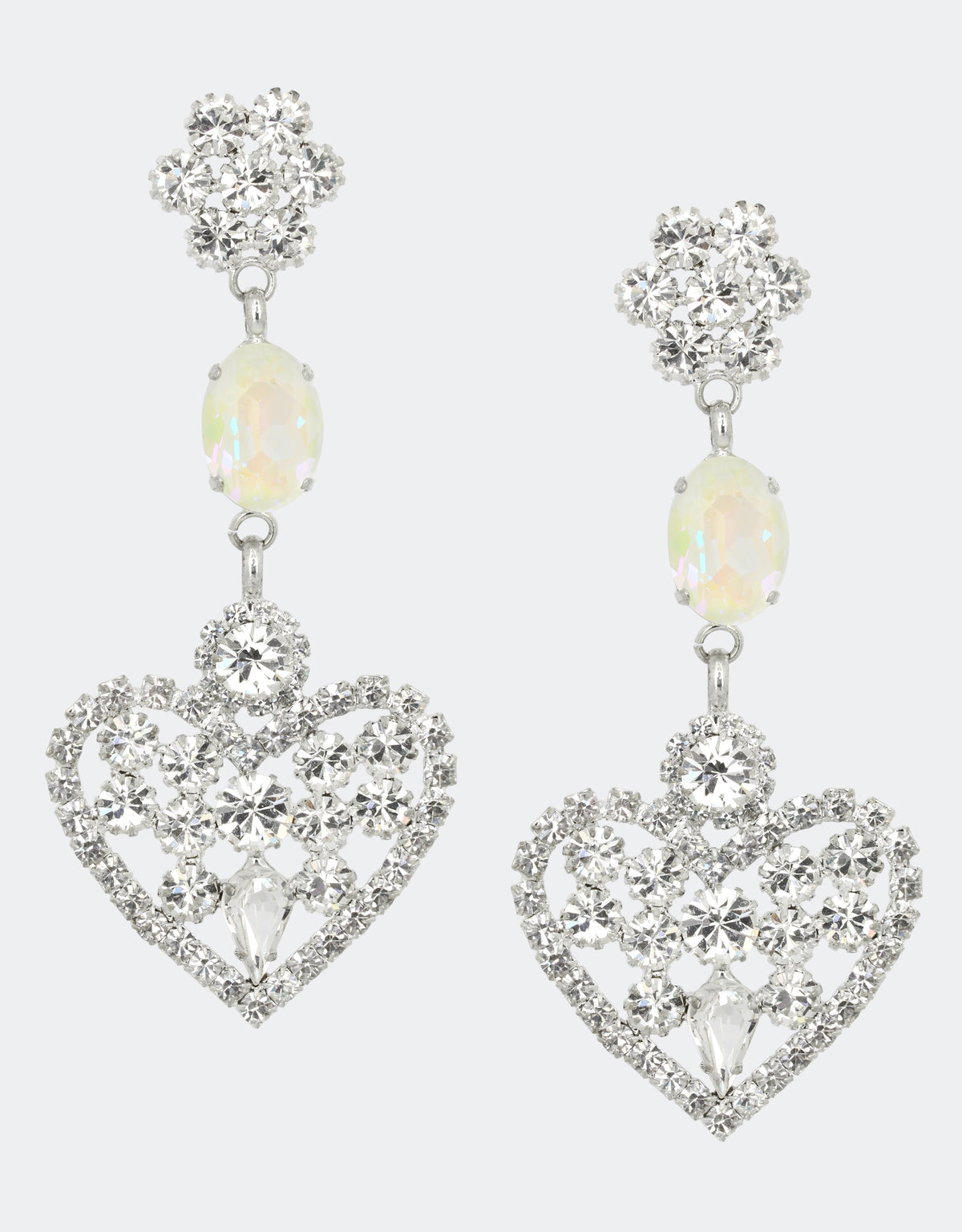 heart shape silver crystal earrings valentines gift for her