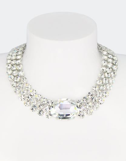 silver crystal necklace suits perfectly for cruise events or luxury resorts events