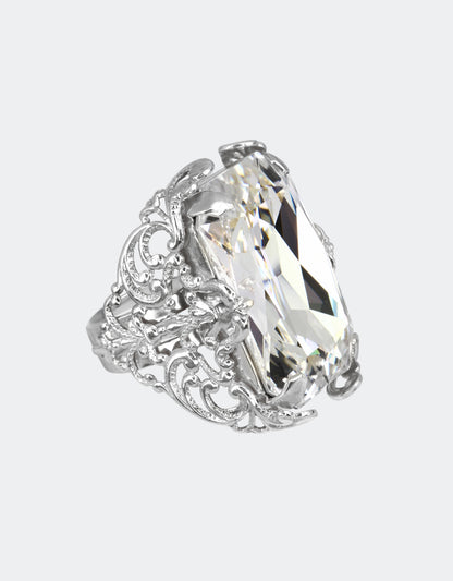 silver crystal ring for men & women, a statement piece 