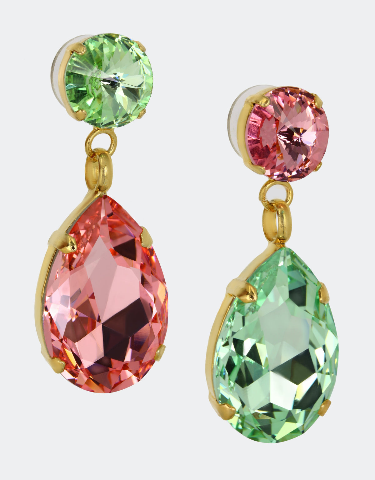 pink and green dangle drop earrings a luxury statement jewellery