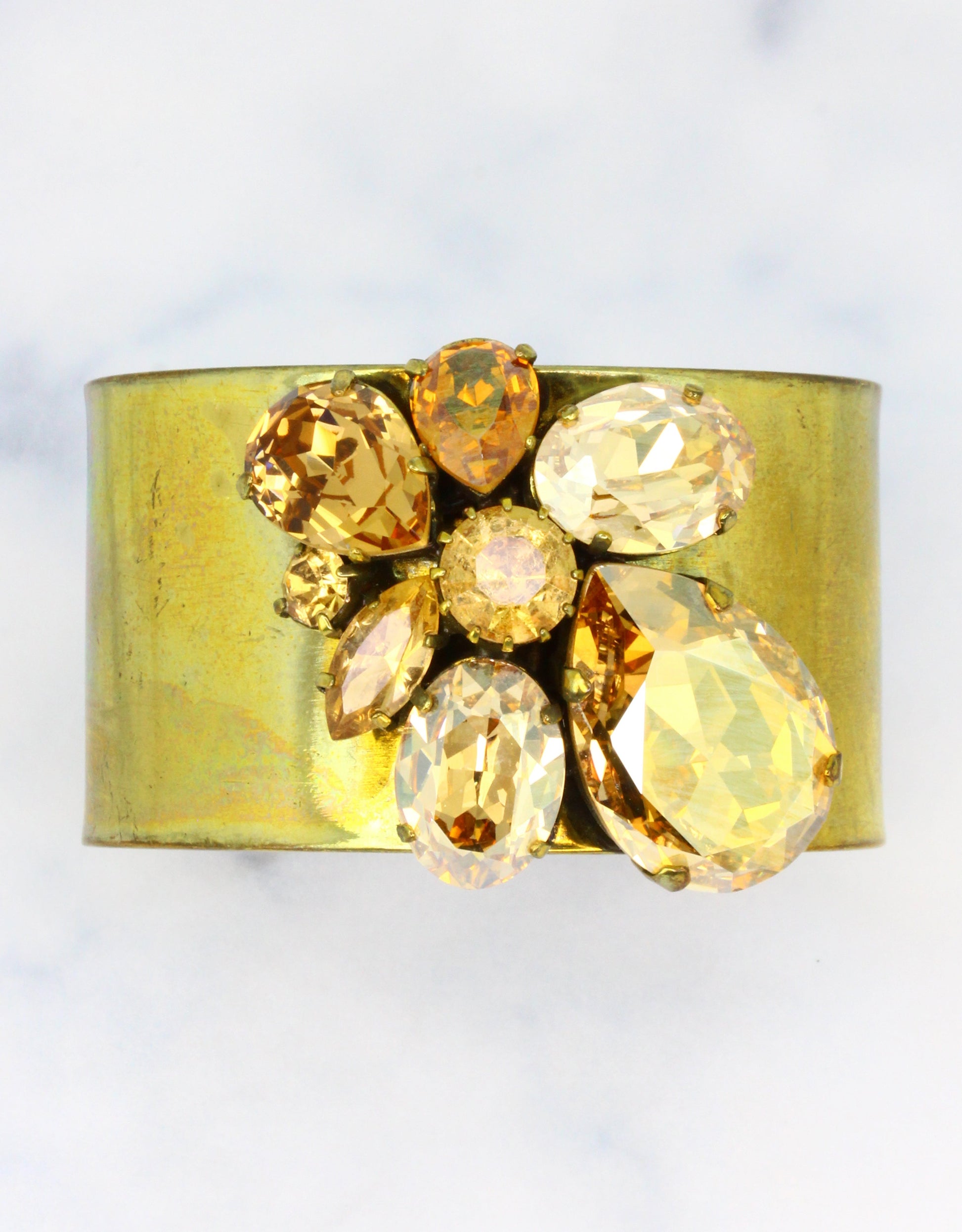 vintage bracelet with flower crystal on it's center exclusive bridal jewellery by selene crystal