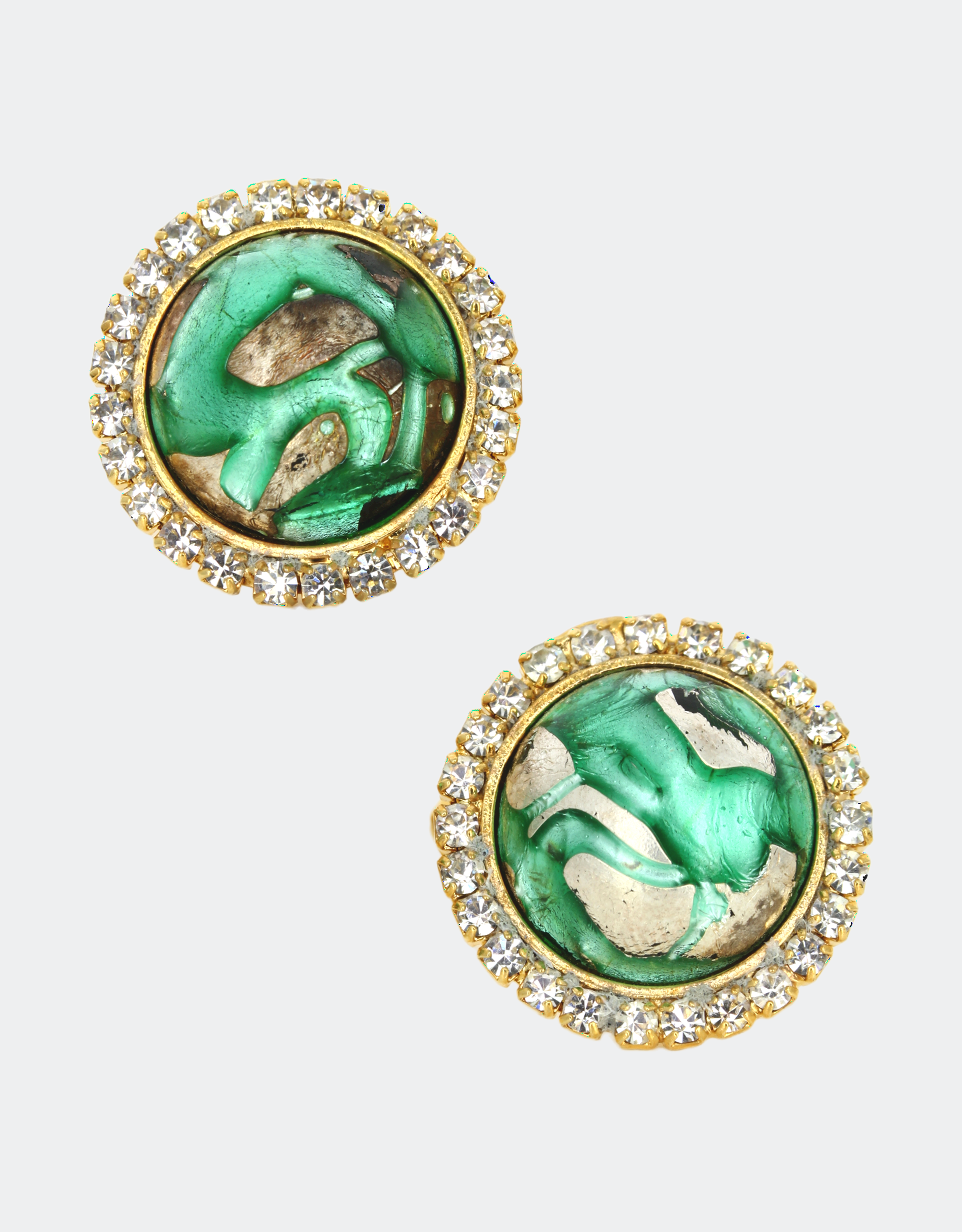 green stone cufflinks with golden plated pin