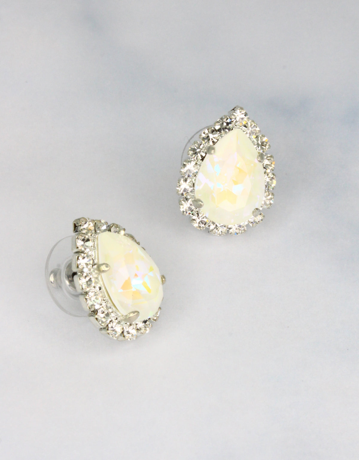 white earrings with crystal studs