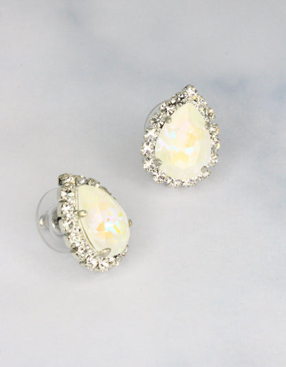 white earrings with crystal studs